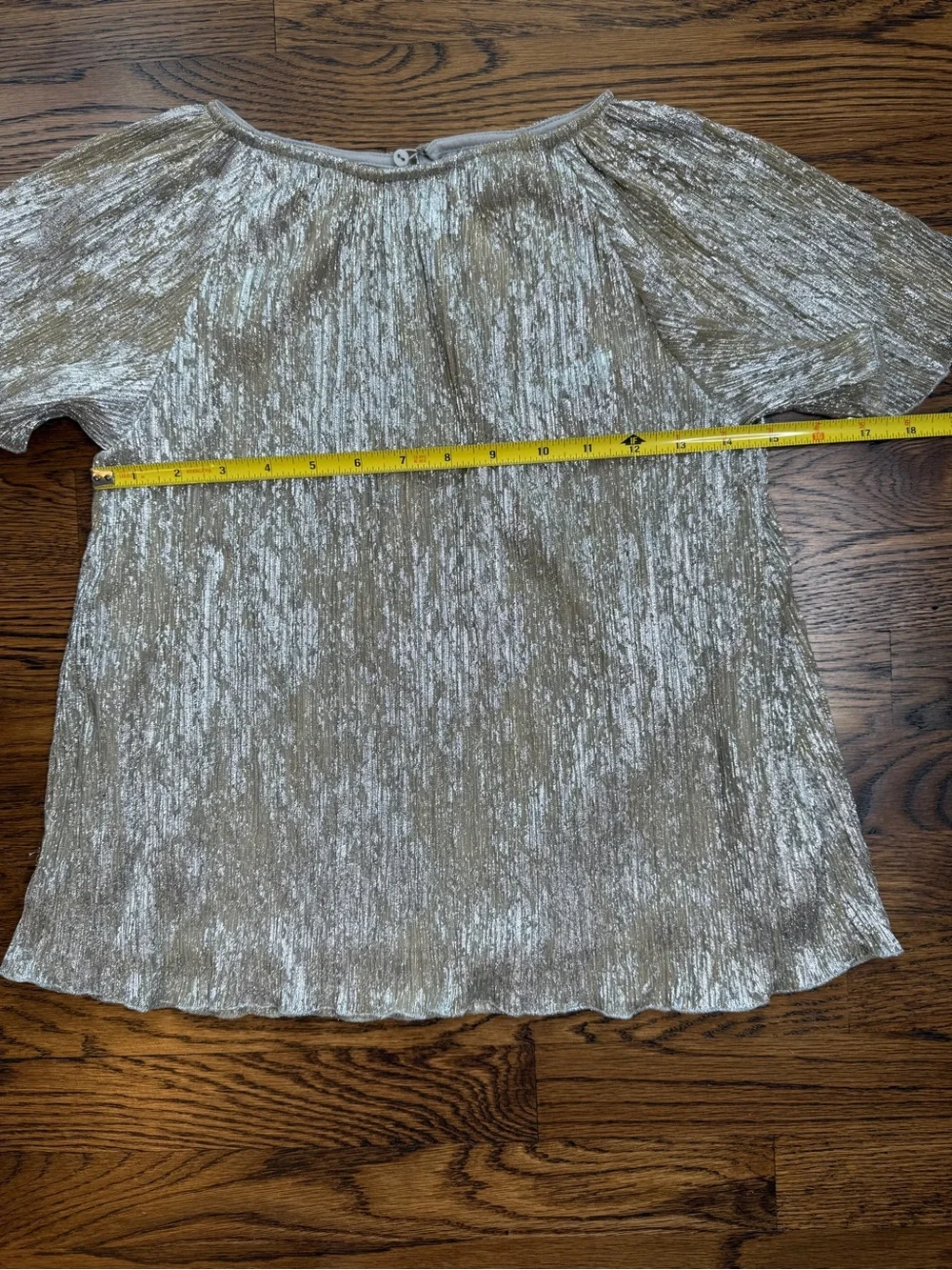 ZARA Kids Metallic Silver Gold Champagne Shimmer Plisseé Short Sleeve Top 11-12